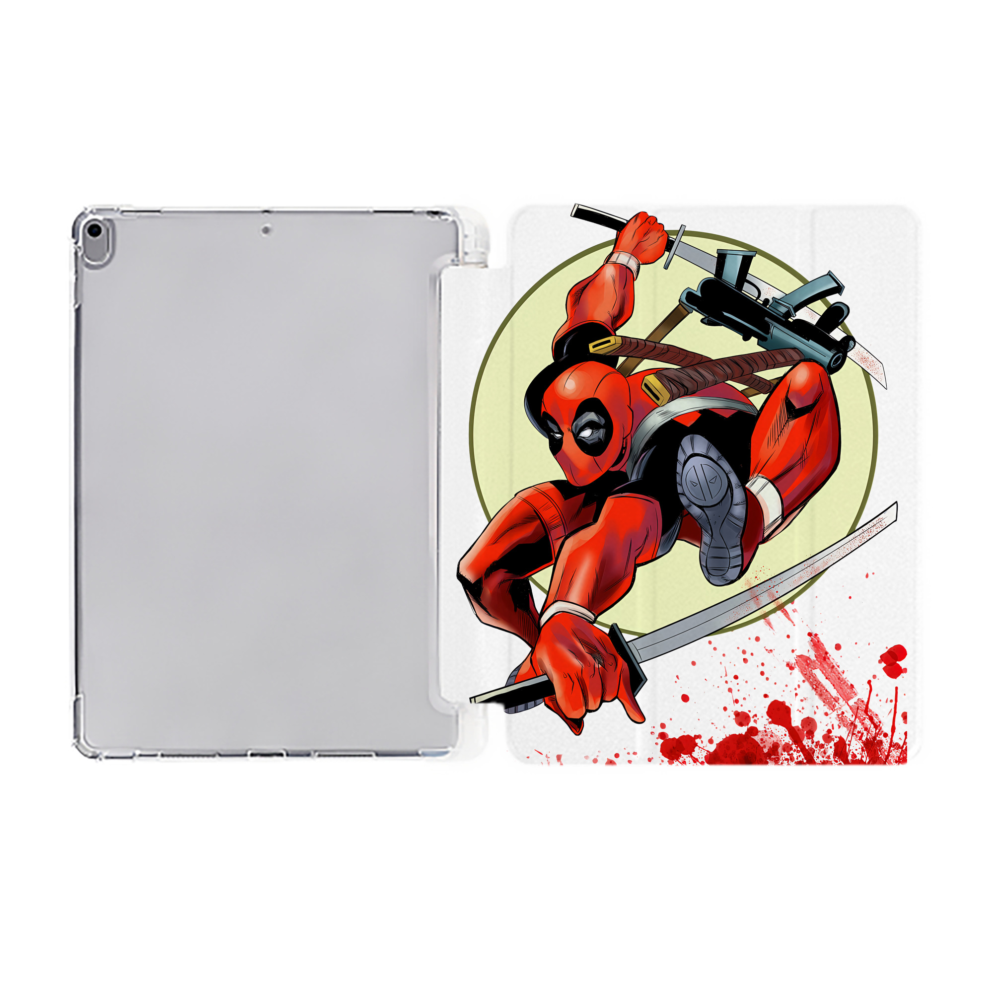 （画像用） Deadpool デッドプール IPad ケース ペン収納付き 三つ折りスタンド PUレザー×シリコン 対応機種9.5/10.5/10.9インチ